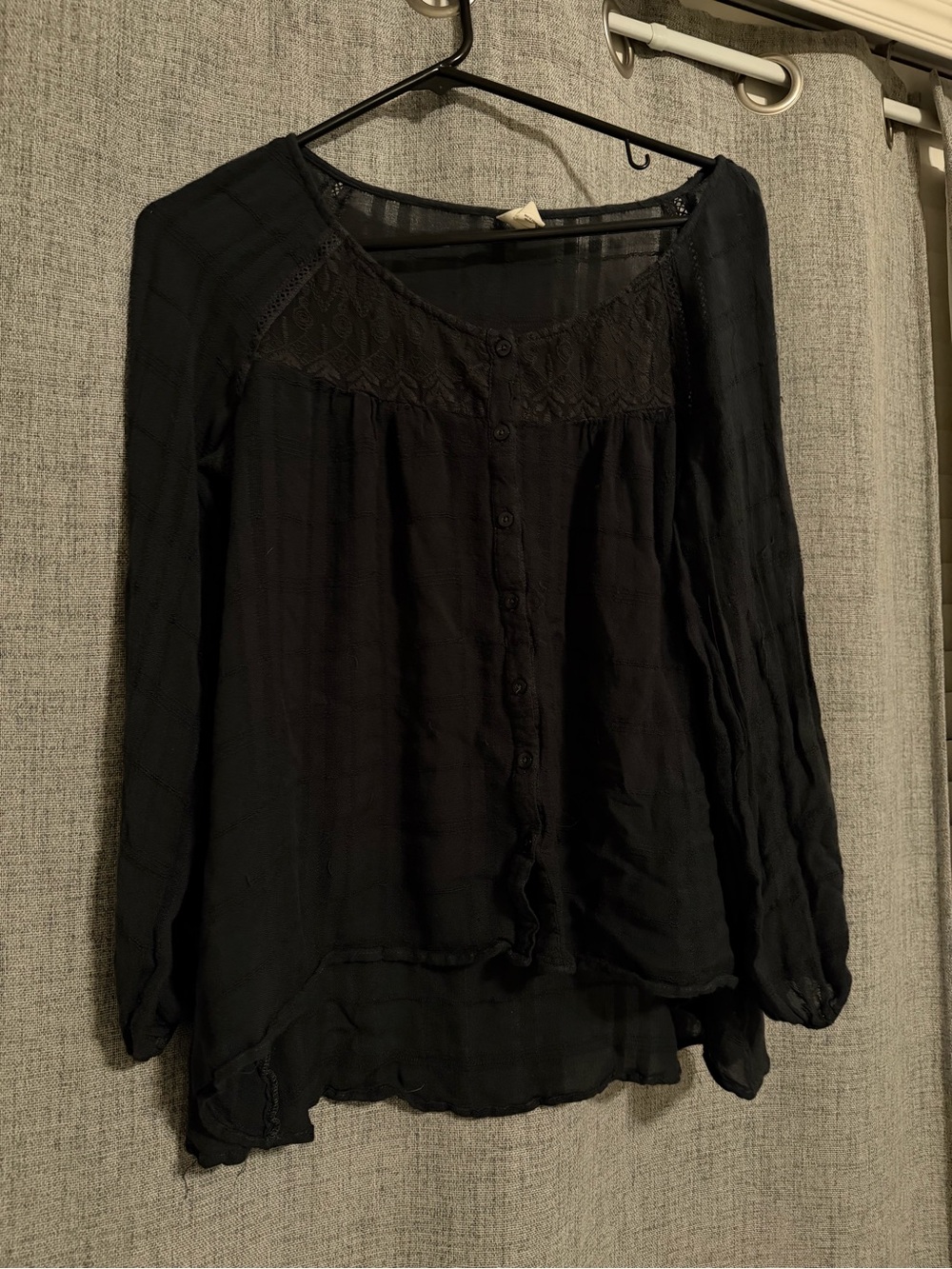 tokyo Darling Black Lace Yoke Button-Front Blouse